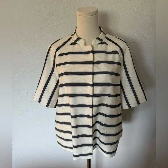 SALE! Lafayette 148 New York Striped Short Sleeve Jacket size Large - Picture 4 of 14
